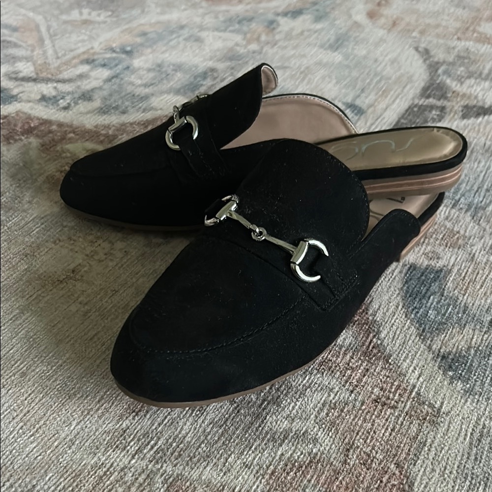 Sugar Black Mules with Horsebit Detail